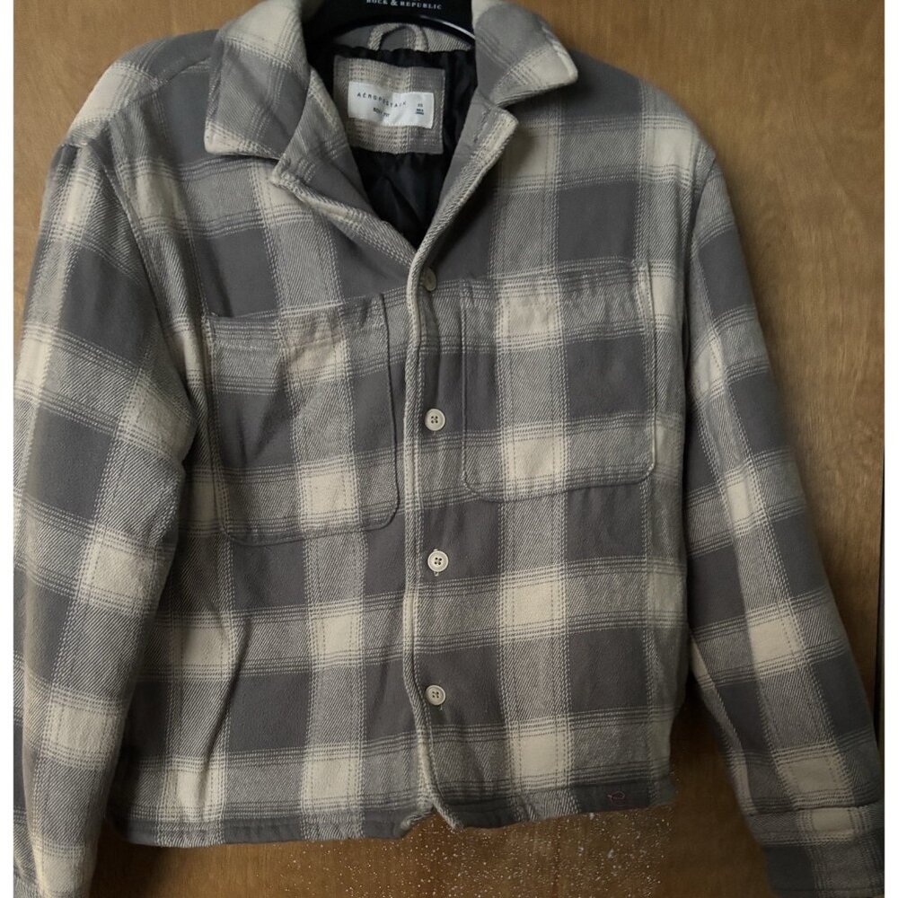 Aeropostale Shirt Jacket XS Plaid Black White Button Up Thick Lined